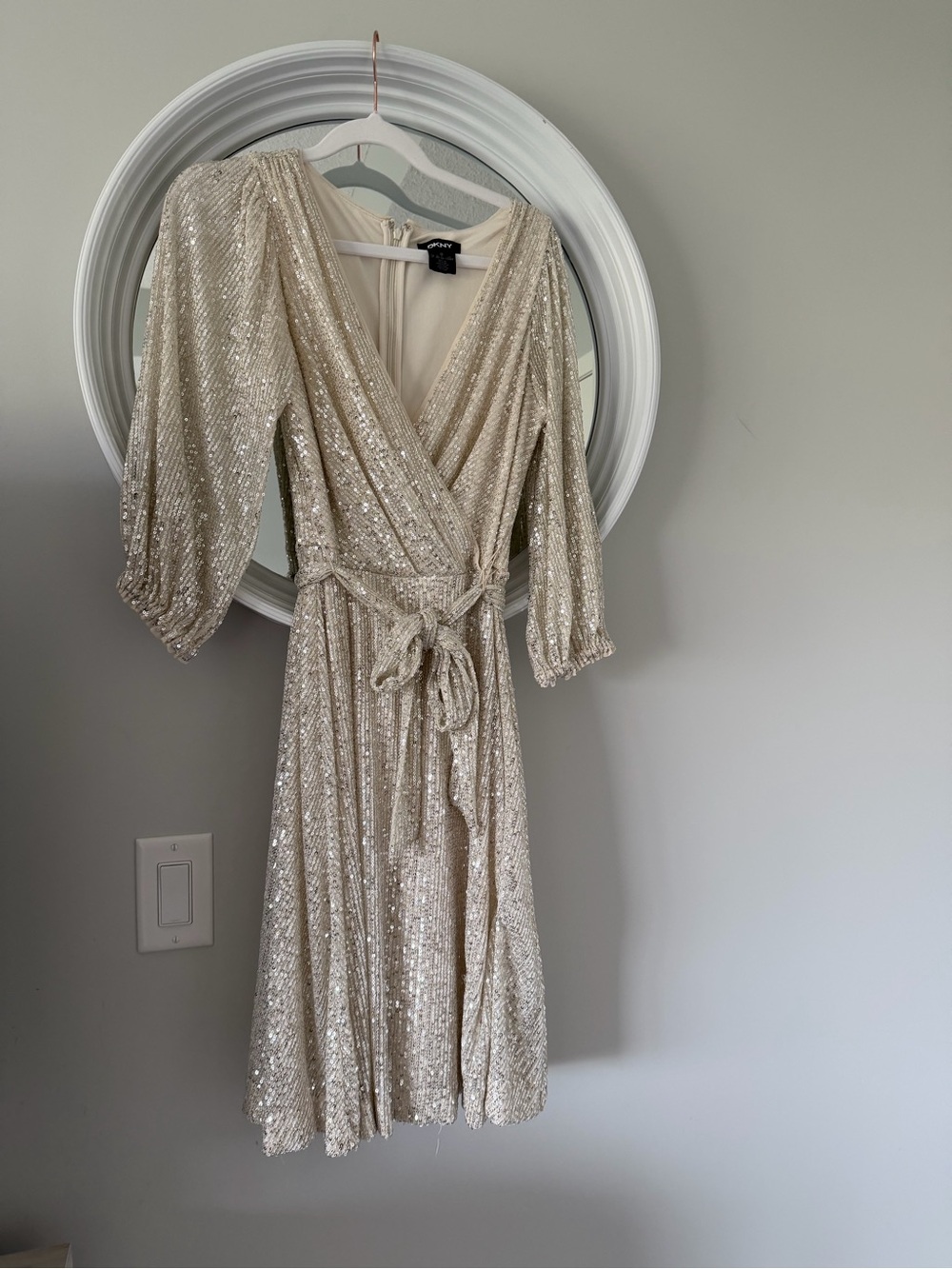 DKNY Sequin Wrap Midi Dress - Champagne Gold - Picture 3 of 5